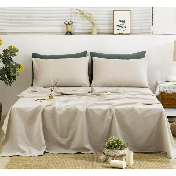 100% French Linen Sheets Queen Size, 4-Piece Linen Bed Sheet Set Queen, Breathable & Cooling, Soft & Durable, 16