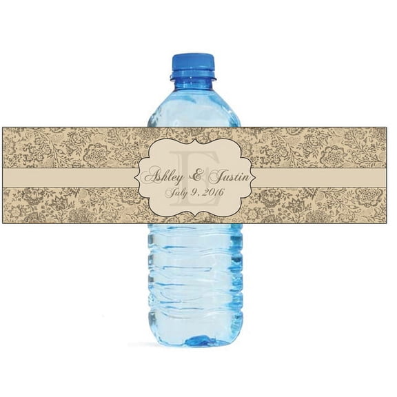100 French Vintage Floral Wedding Birthday Party Water Bottle Labels 8"x2"