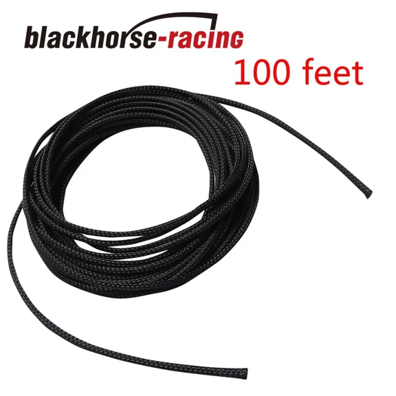 100 Ft 1/8" Expandable Wire Cable Sleeving Sheathing Braided Loom Tubing Black