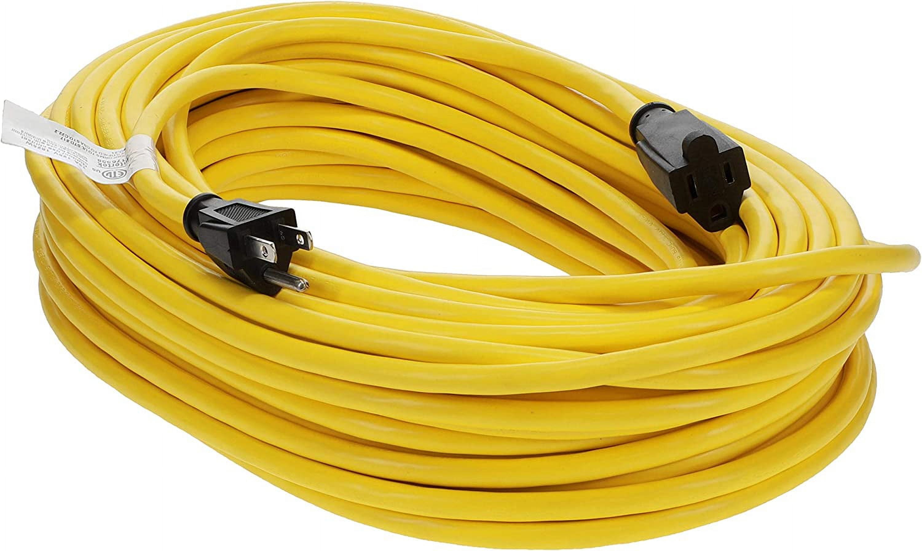 100 Ft 14/3 SJTW Yellow, Outdoor Extension Cord 3 Prong Ground Plug