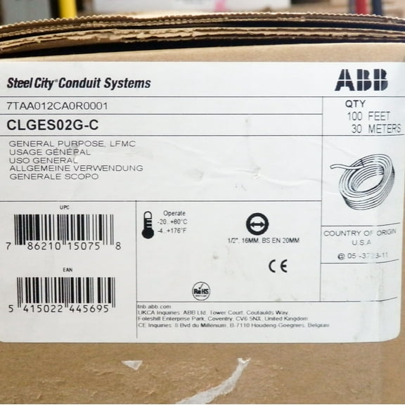 100 Ft. ABB Steel City Conduit Systems CLGES02G-C 1/2" Liquidtight Flex Metallic Conduit