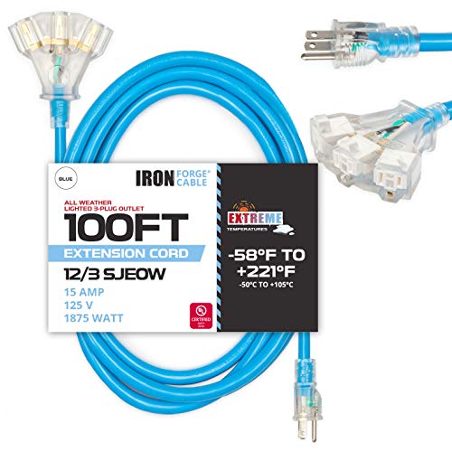 100 Ft All Weather Extension Cord with 3 Electrical Power Outlets
