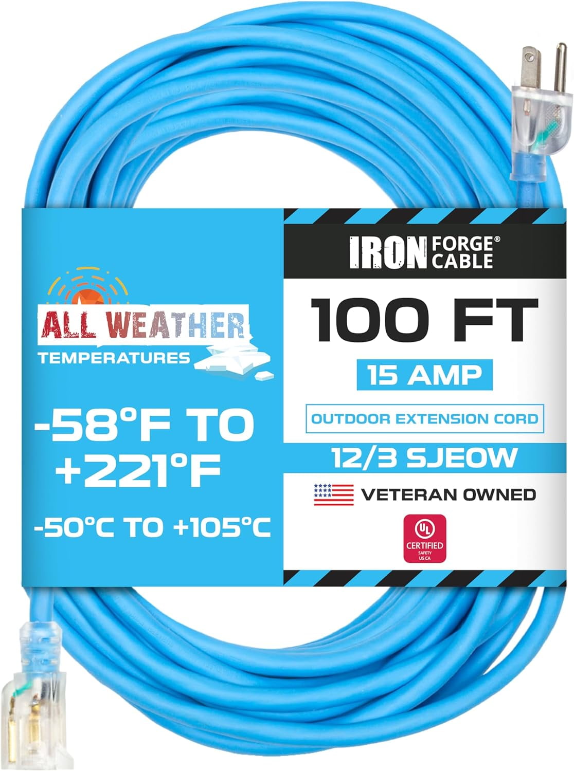 100 Ft All Weather Extension Cord - Stays Flexible in Extreme Temperature 