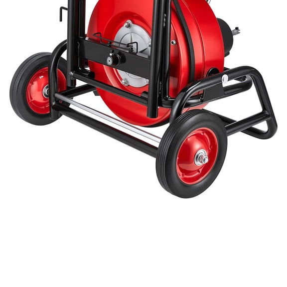100 Ft Auto Feed Drain Cleaner Machine with Climbing Wheels, Adjustable Drum, 8 Cutters, Foot Switch