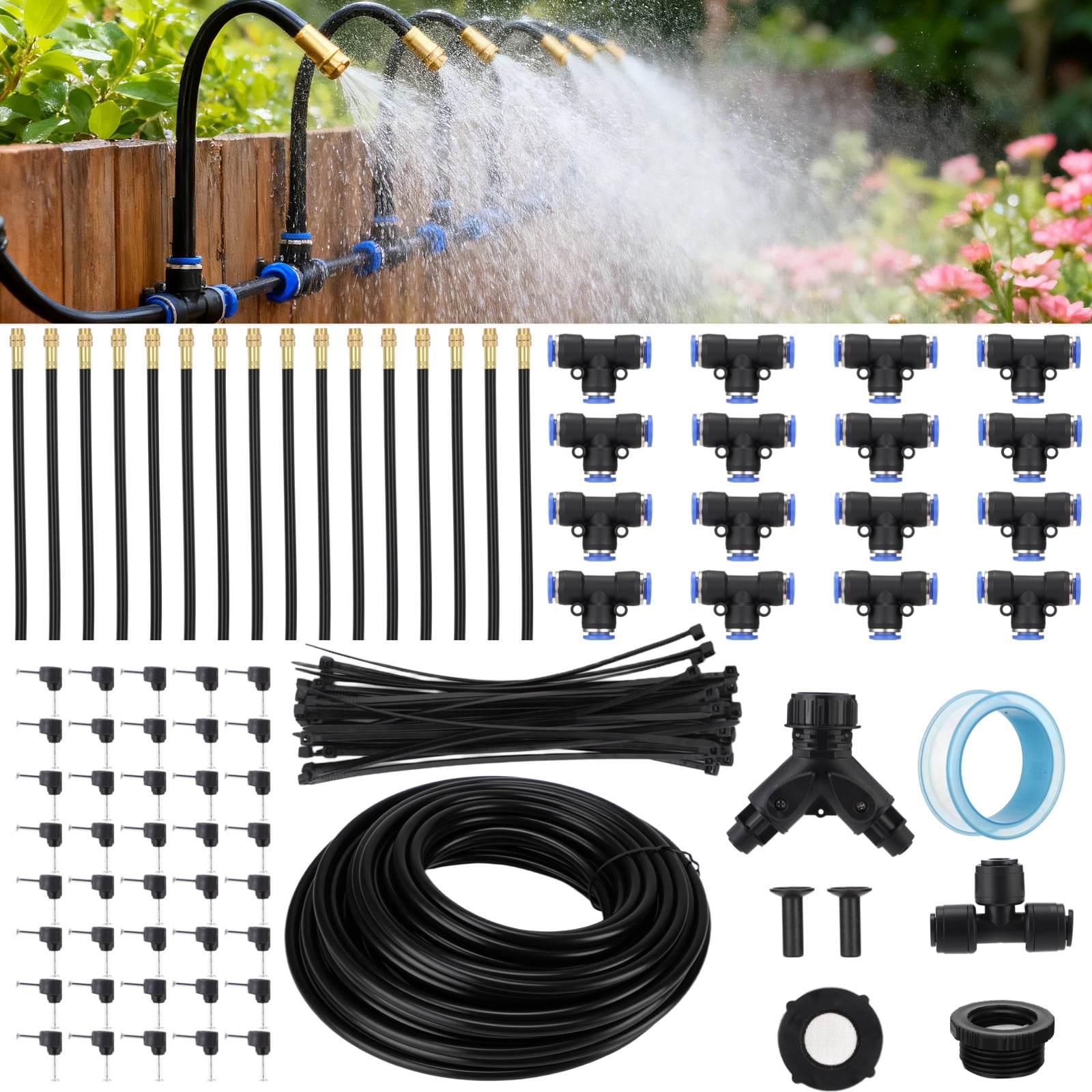 100 Ft Drip Irrigation System, Adjustable Nozzles Garden Irrigation Kit ...