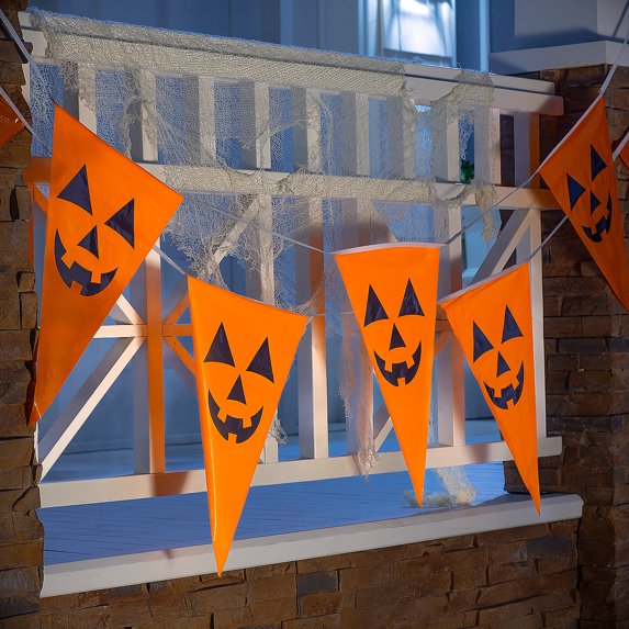 100 Ft. Halloween Black & Orange Jack-O’-Lantern Plastic Pennant Banner