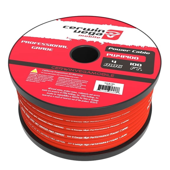 Cerwin Vega 4 Gauge OFC Power Wire Frost Red 100FT Spool - PW4P100