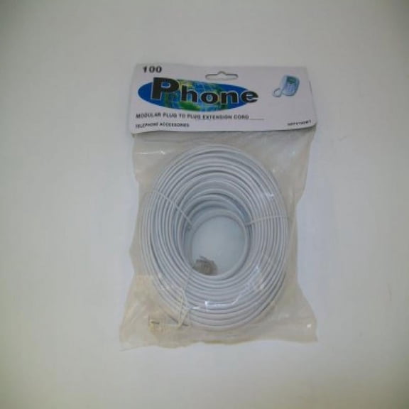 100 Ft Telephone Line Cord Modular Plug to Plug (White)