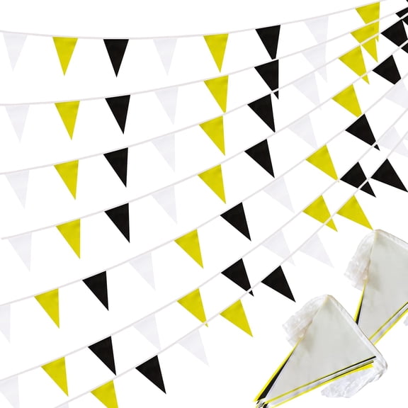 100 Ft Yellow Black and White String Flags Pennant Banner,Hanging Black Yellow and White Bunting Flags Blank Banners for Grand Opening,60 Pack