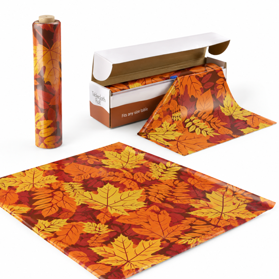 100 Ft x 54 Inch Fall Leaf Disposable Plastic Tablecloth Roll