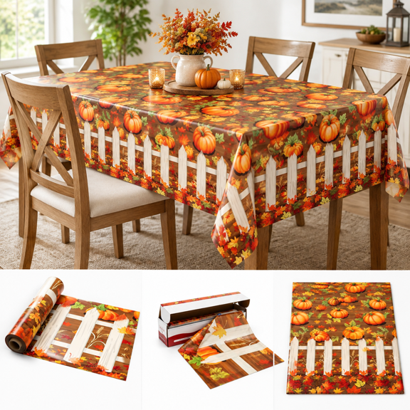 100 Ft x 54 Inch Pumpkin Farm Plastic Tablecloth Roll for Fall Harvest Events