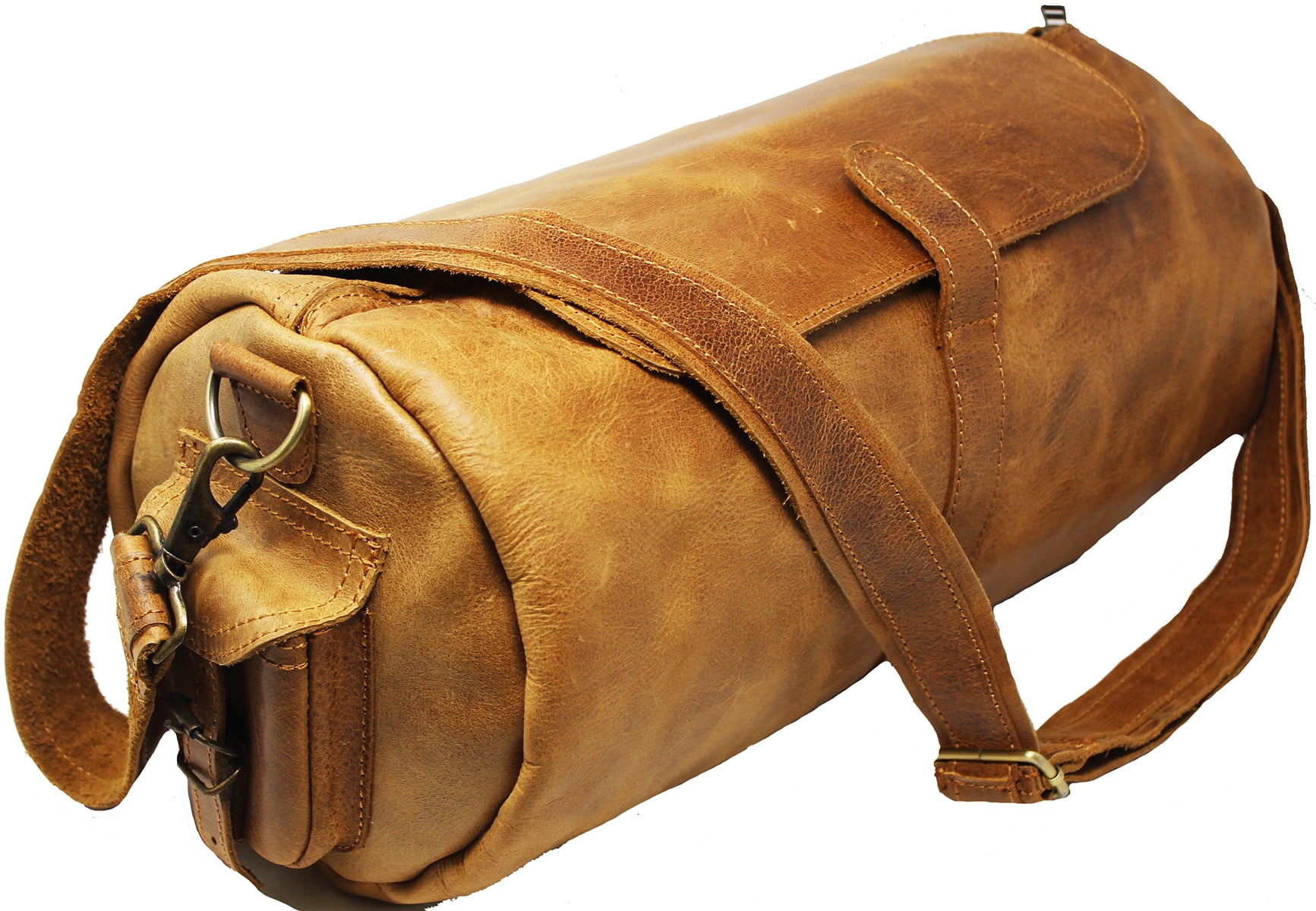 100 Full Grain Vintage Leather Sports Bag Travel Weekender Bag Duffle