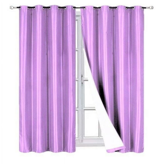 100% Full Room Darkening Adam Blackout Faux Silk Window Curtain 2 Panels Grommets For Bedroom, Living Room 37 inch X 84 inch Lilac Color