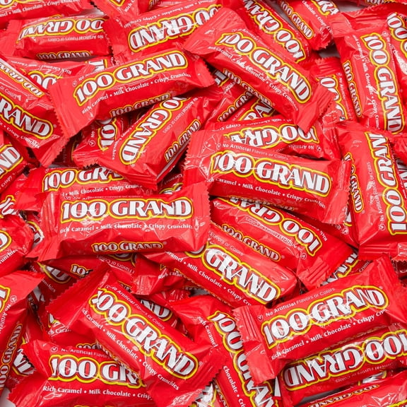 100 GRAND Candy Bar 1 lb Vintage Bars in Bulk Candy Bags, Caramel & Crispy Rice & Milk Chocolate, Individually Wrapped
