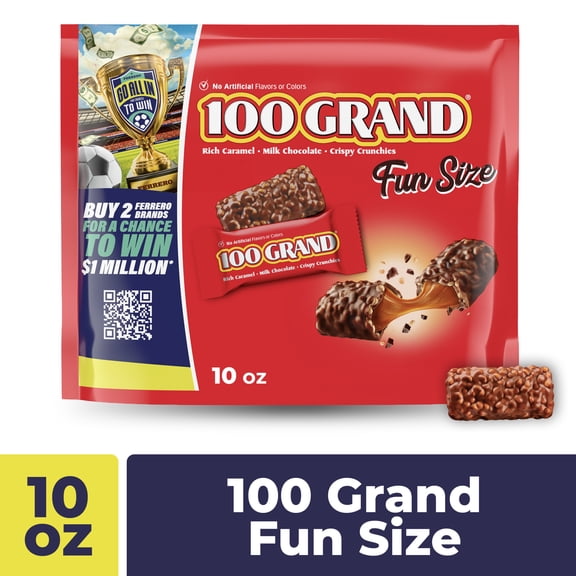 100 Grand Milk Chocolate Caramel and Crunchies, Fun Size Stand Up Bag 10oz
