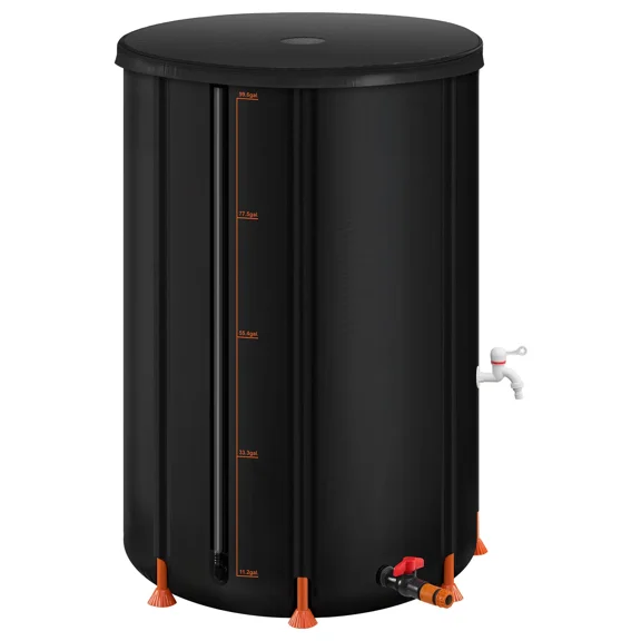 100 Gallon Collapsible Rain Barrel for Portable Rainwater Collection,1000D PVC Garden Water Storage Tank with Spigot and Overflow Kit,Black