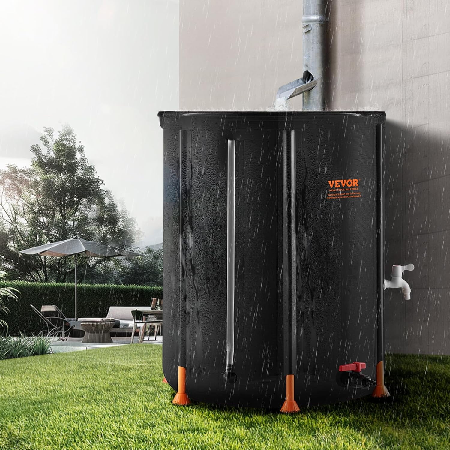 100 Gallon Collapsible Rain  with Spigots and Overflow Kit - Portable Water  for Garden Use