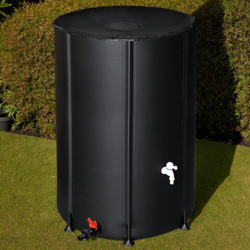 100-Gallon Collapsible Rainwater Collection Barrel, Easy-to-Use Folding Water Catchment System, Durable and Eco-Friendly - Black