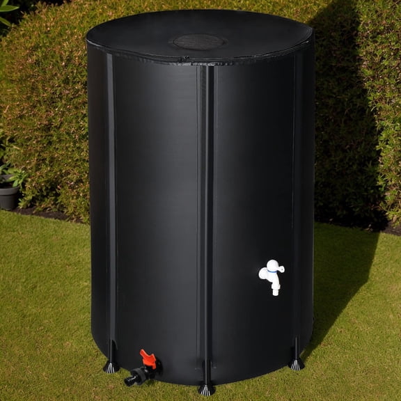 100-Gallon Collapsible Rainwater Collection Barrel, Easy-to-Use Folding Water Catchment System, Durable and Eco-Friendly - Black