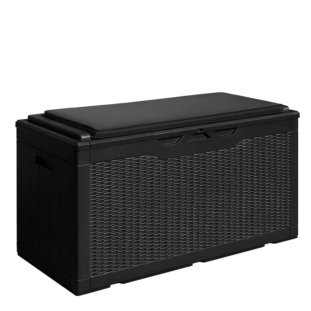 Black Resin and Wicker Lockable Deck Box with Cushion