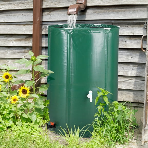 100 Gallon Folding Rain Barrel, Water Collector, 500D PVC Mesh & PVC Rods, Rainwater Collection System, Leak-Proof Design, for Garden, Plants, Window Cleaning, Downspout, Portable Storage, Green