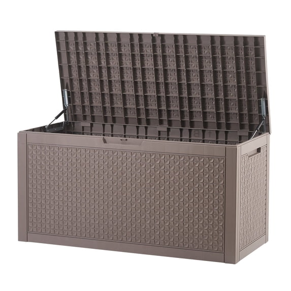 100 Gallon Grey Resin Outdoor Deck Box Waterproof Storage for Patio Furniture Cushions Garden Tools Pool Supplies Toys and Towels