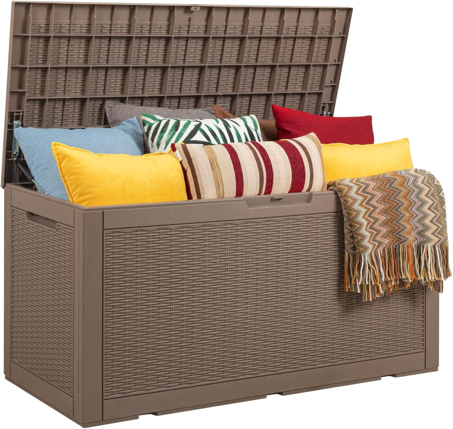 Brown Lockable Wicker Plastic Outdoor Deck Storage Box