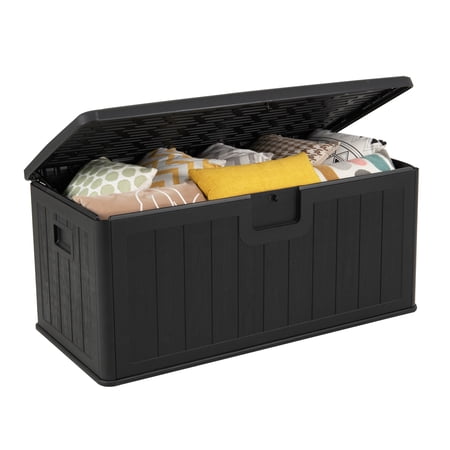 100 Gallon Large Deck Box with Lockable Lid, Outdoor Patio Storage Container