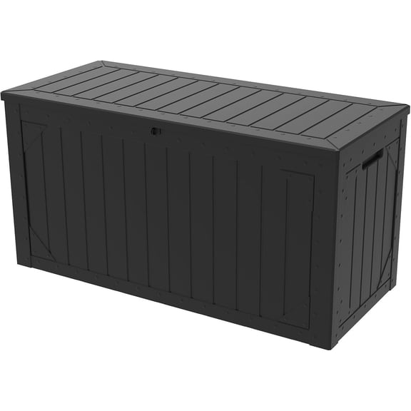 100 Gallon Lockable Resin , Waterproof & UV-Resistant Outdoor Storage Box for Outdoor Cushion Storage, Garden Tools & Pool Accessories Storage, Black