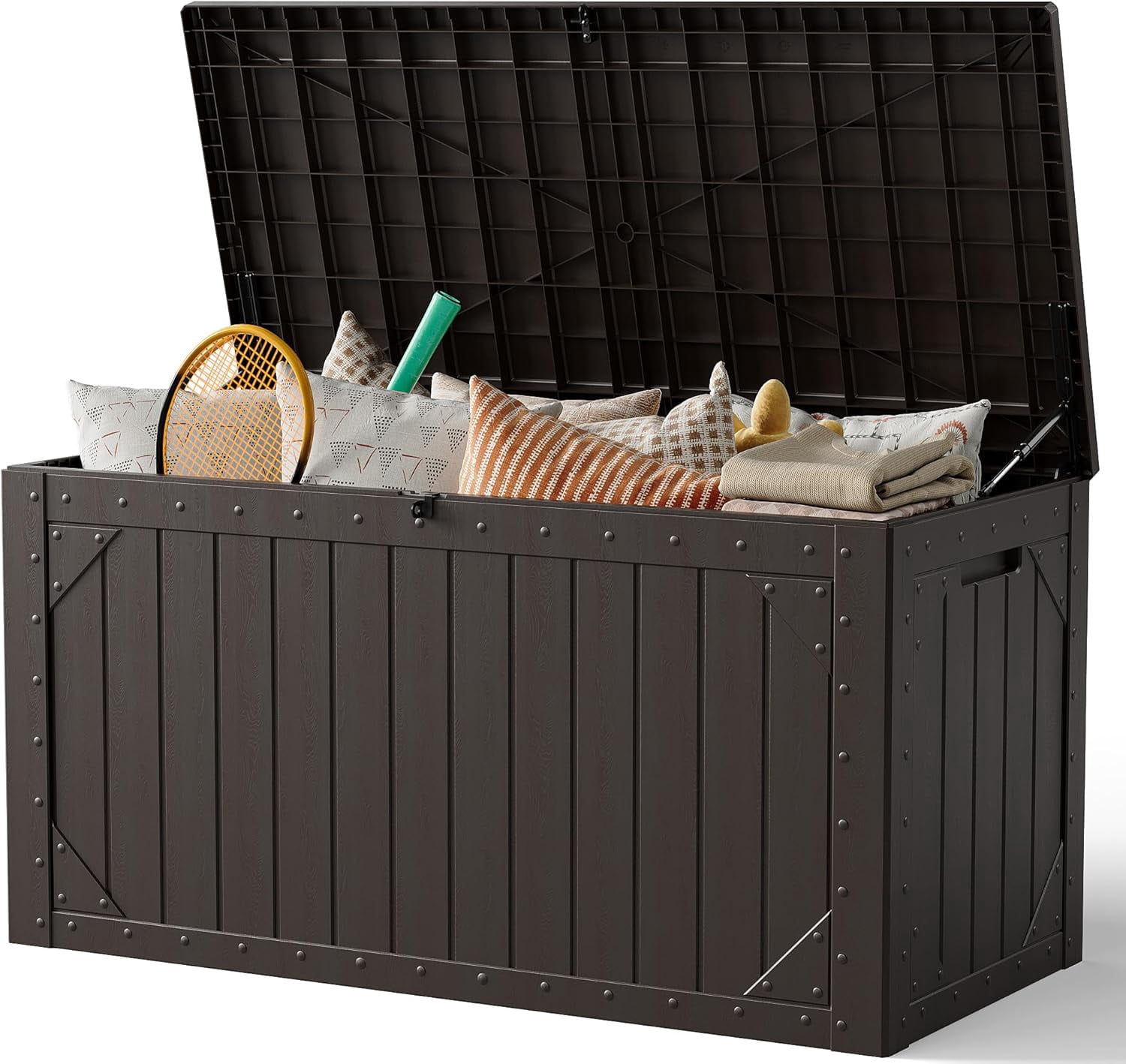 100 Gallon Lockable Resin Deck Box, Waterproof & UV-Resistant Outdoor ...