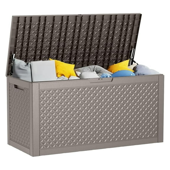 100 Gallon Outdoor Storage Box - Deck Box Waterproof Patio Furniture, Garden Tools, Cushions, Pool Accessories Outside Storage Resin Box