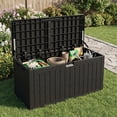 thumbnail image 1 of 100 Gallon Outdoor Storage Box, Lockable Deck Boxes Waterproof, Storage Cabints with lids for Patio Furniture, Outdoor Cushions and Garden Tools (100 Gallon, Black), 1 of 8