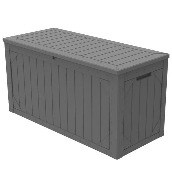 100 Gallon Outdoor Storage Box, Waterproof Resin Deck Box Organizer for Patio Cushion Storage, Lockable Outside Container for Garden Tools