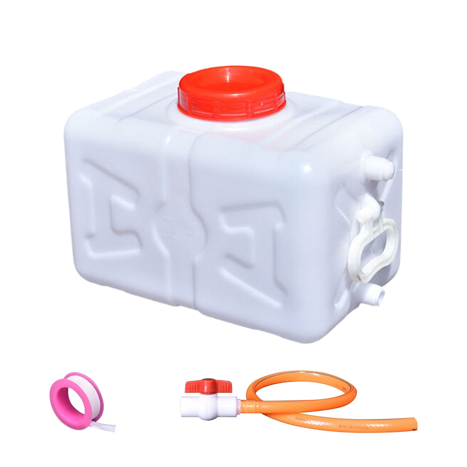 100 Gallon Plastic Water Storage Tank ,Water Tank with Faucet Water Pipe，Portable First Aid Water Storage for Outdoor Hiking, RV, Autonomous Driving Tour(White,13.7"Dx8.66"Wx8.66"H)