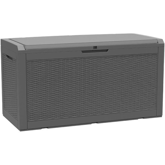 100 Gallon Polypropylene(PP) Deck Box with Cushion, Lockable Outdoor Storage Box for Patio Furniture, Garden Tools, Pool Supplies| Built-in Handles Waterproof Storage Container, Black$$Garden & Patio