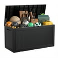thumbnail image 1 of 100 Gallon Rattan Deck Box, Lockable Waterproof Storage Box for Poolside, Patio, Garden, Home and Balcony - Black, 1 of 9