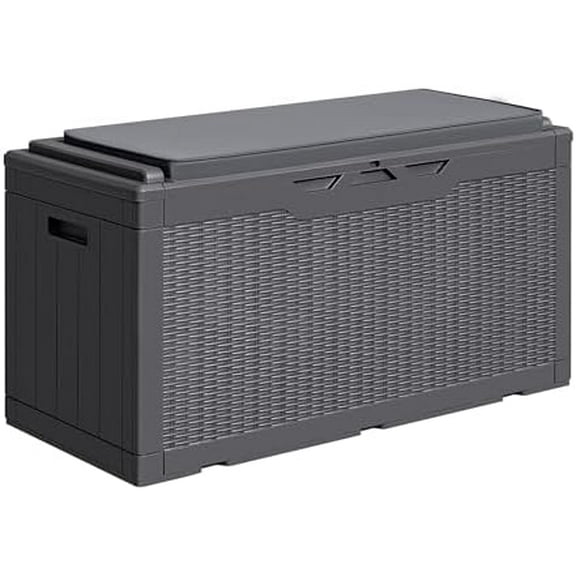 100 Gallon Resin Deck Box Large Outdoor Storage with Cushions for Patio Furniture, Garden Tools, Pool Supplies, Weatherproof and UV Resistant, Lockable,Gray