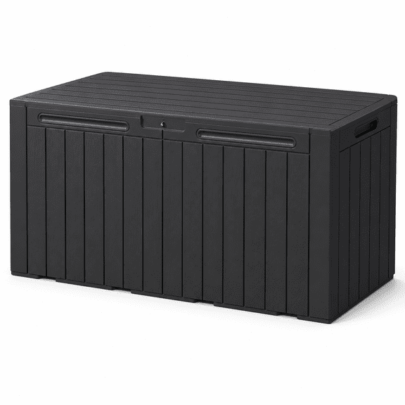 100 Gallon Resin Deck Box, Large Waterproof Outdoor Storage Box with Lid, Patio Storage Container for Cushions, Garden Tools, Pool Accessories and Backyard Organization