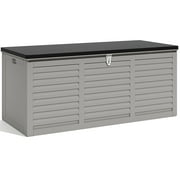 130 Gallon Resin Deck Box, Outdoor Lockable Storage Container for Patio Cushions, Garden Tools, Pool Supplies, Toys, Waterproof and UV Resistant, Reinforced Rib Design, Gray