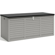 130 Gallon Resin Deck Box, Outdoor Lockable Storage Container for Patio Cushions, Garden Tools, Pool Supplies, Toys, Waterproof and UV Resistant, Reinforced Rib Design, Gray