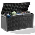 thumbnail image 1 of 100 Gallon Resin Waterproof Deck Box, Outdoor Storage Box for Patio Furniture, Cushions, Garden Tools and Pool Supplies, UV Resistant, Lockable Lid and Side Handles, Black, 1 of 7