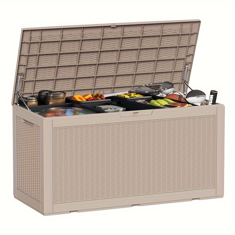 100 Gallon Waterproof Large Resin Deck Box Indoor Outdoor Lockable ...