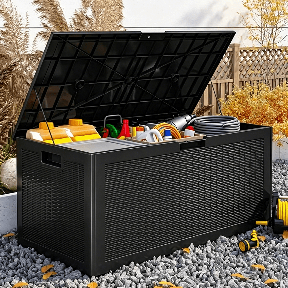 100-Gallon Waterproof Lockable Resin Deck Box, Indoor and Outdoor Storage for Patio Cushions, Pool, Garden and Yard Furniture