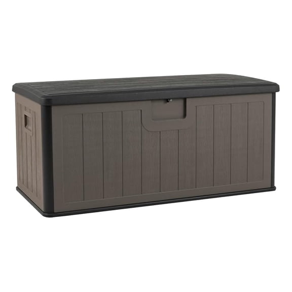 100 Gallon , Waterproof Resin Box with Lockable Lid, 440Lbs Outdoor HDPE Storage Container for Patio Furniture Cushions, Pool & Garden Accessories (Black+Brown)
