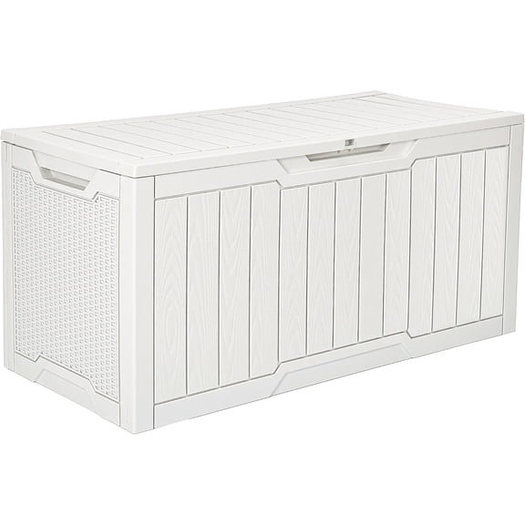 100 Gallon Waterproof Resin Deck Box Lockable Outdoor Storage Container White Bestseling