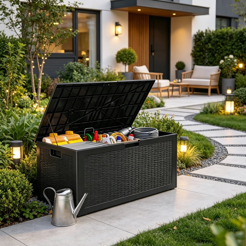 100 Gallon Waterproof Storage Box,Resin Deck Box,Lockable Indoor/Outdoor Storage Container, UV-Resistant Patio Furniture Storage Organizer for Garden, Pool, Balcony