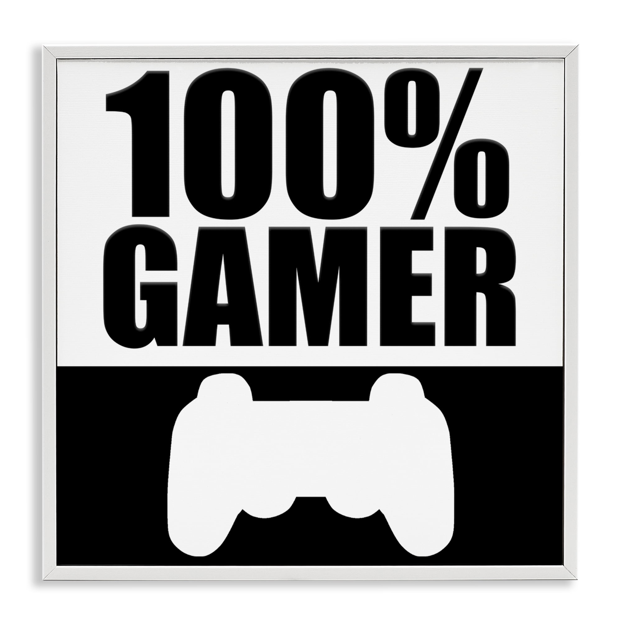 100% Gamer Black & White White Framed Giclee Art, design by Kim Allen
