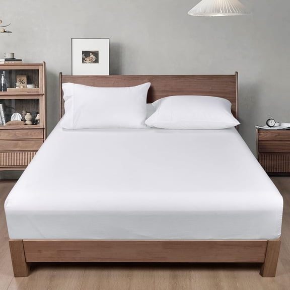 100% Garment Washed Cotton Fitted Sheet Queen Size - Cozy Cloud Soft Linen Like Bottom Sheet Only with Elastic Deep Pockets, Easy Fit Breathable Warm not Shrink,60"x 80",White,No Pillowcase