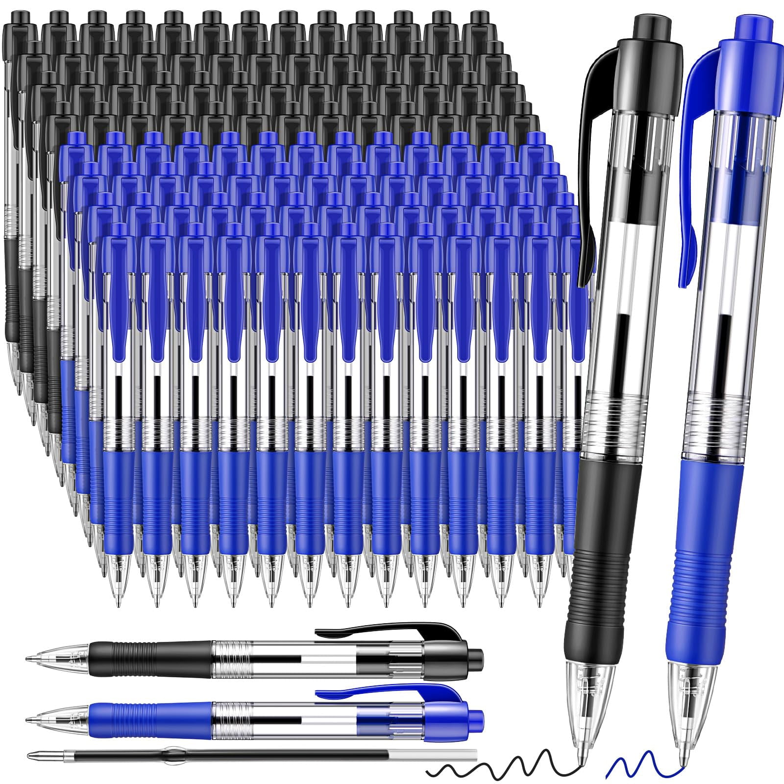 100 Gel Ink Pens Retractable Ballpoint Medium Point 1.0 Mm Smooth Writing Click For Journal Office Home(black And Blue Ink)