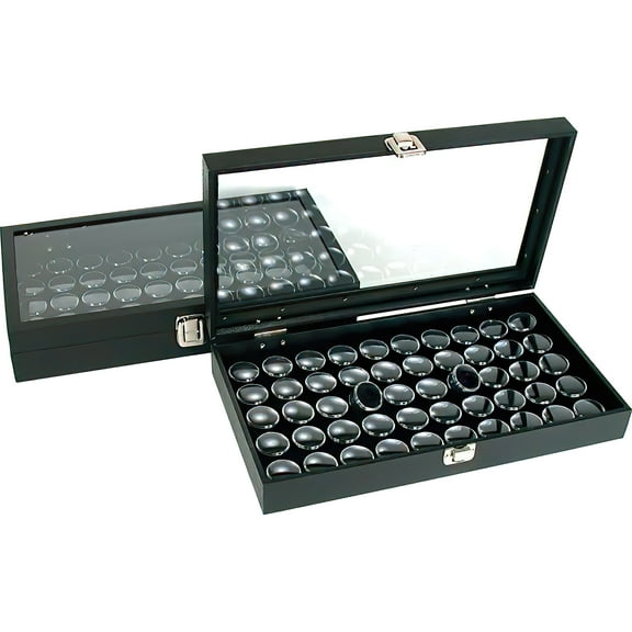 100 Gem Jars Black Display Tray Glass Lid Travel Tray